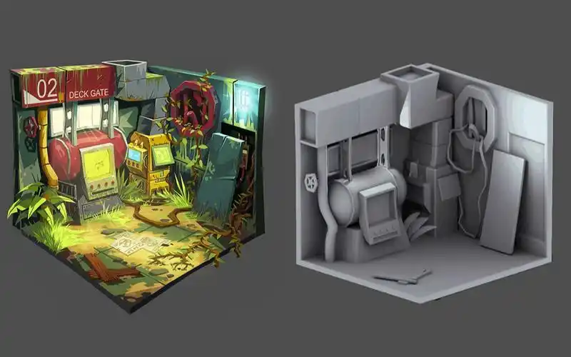 【3dmax房子建模】游戏小场景室内模型搭建,传统手绘低模场景全流程