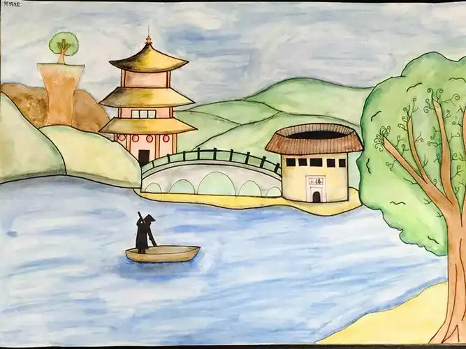 英国华裔何珍妮参赛作品:水彩画"福州的罗星塔"