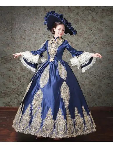 欧式宫廷礼服演出服新款欧式宫廷晚会表演服装演出服舞台车花复古晚宴