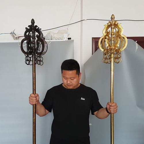 禅杖纯铜摆件九环锡杖少林方丈玄奘手杖护法摆件