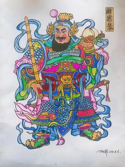 马克笔手绘尉迟恭秦叔宝门神一对55*40