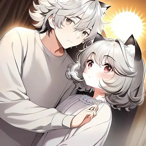 精致刻画眼睛,灰色头发,蓬松凌乱的头发,短发,精致刻画头发,动漫,猫耳