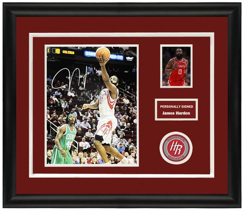 收藏 詹姆斯哈登harden 亲笔签名照片裱框 含sa证书 nba火箭队