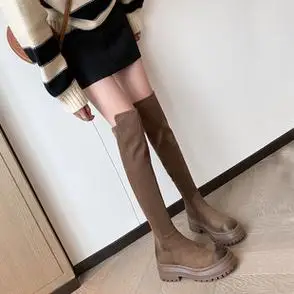 美儿小个子厚底过膝长靴女5050弹力显瘦大筒围胖mm长筒高筒靴秋