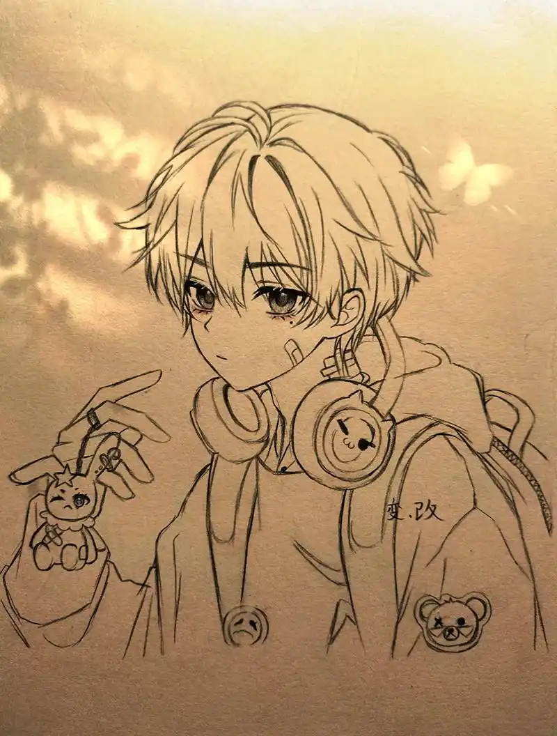 男生绘画过程图.#临摹 #绘画过程分享 #戴耳机男生绘画过程 - 抖音