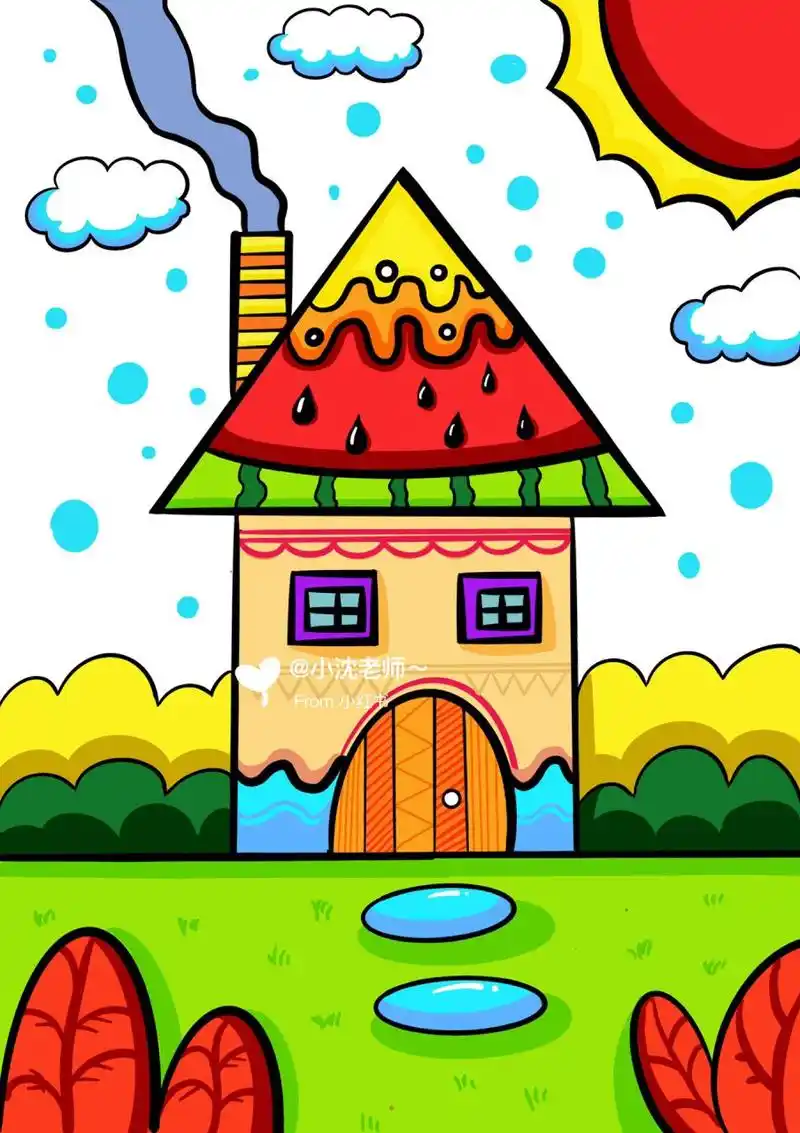 各种房子合集来喽 房子 创意画 儿童画 适合4～6岁的小朋友哦