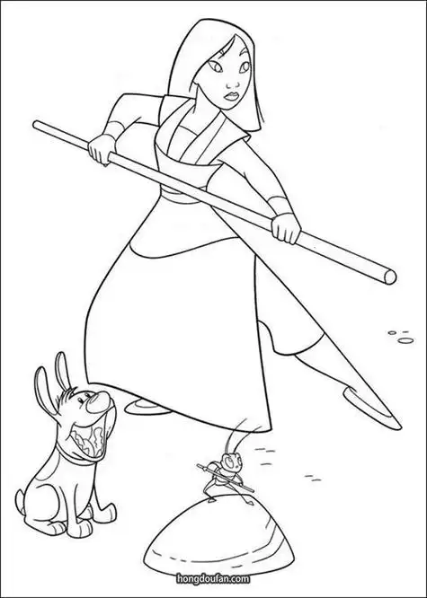 13张花木兰卡通黑白涂色图片下载-红豆饭小学生简笔画大全