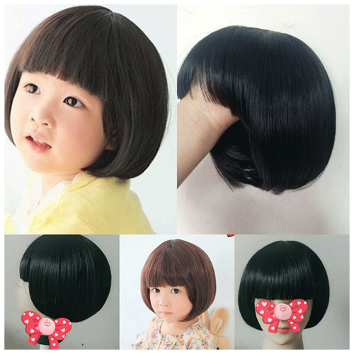 儿童假发女宝宝短发女童婴儿假发小孩假发公主假发套bobo头套 黑1-4岁