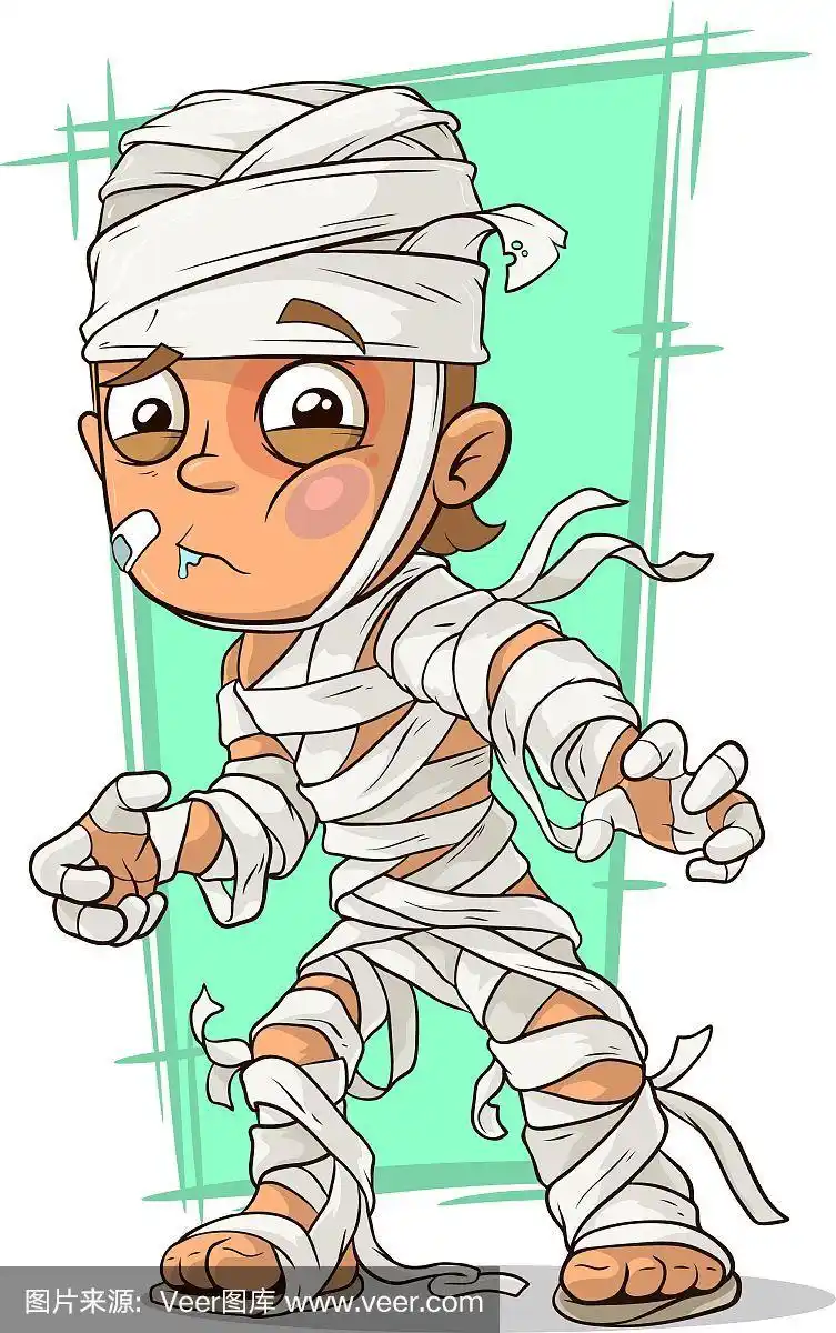 卡通残疾男孩带着绷带