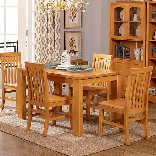 松木实木餐桌一桌四六椅小户型餐桌椅组合现代简约长方形饭桌家具