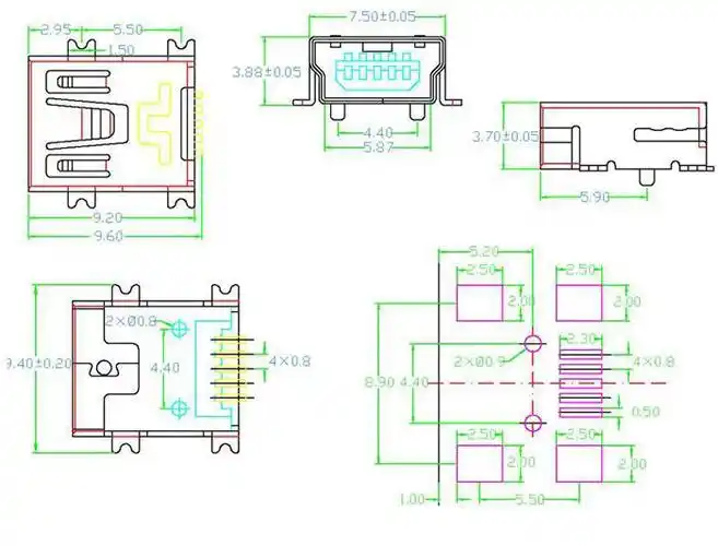 迷你超薄usb接口5pin-贴片式超薄usb母座5脚-贴片式usb插座5脚