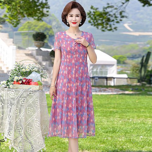 妈妈夏装连衣裙高贵中老年女气质减龄长裙50岁阔太太雪纺裙子洋气