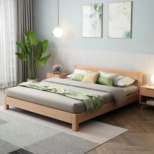 北欧实木床矮床日式双人榻榻米床架简约现代小户型无床头床15