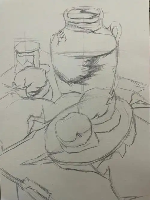 素描静物组合步骤分享罐罐