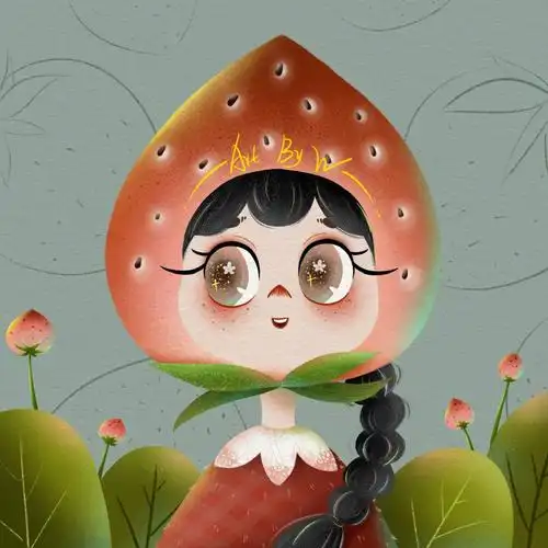 原创插画水果女孩之草莓