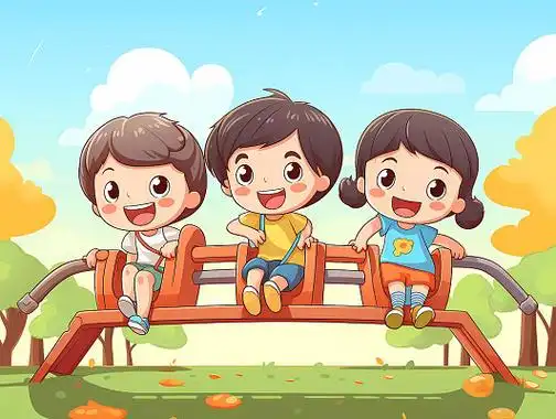 教育培训暑假招生夏天幼儿园孩子在游乐场快乐玩耍场景手绘卡通母亲节