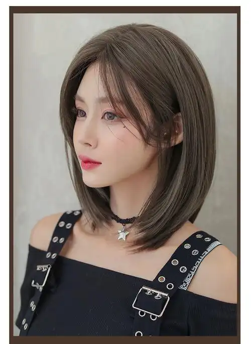 唐妮假发女自然中分修脸短直发全头套式网红锁骨发内扣短发造型黑茶色