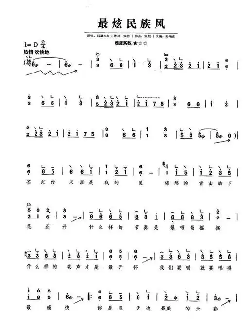 求《最炫民族风》的古筝谱子