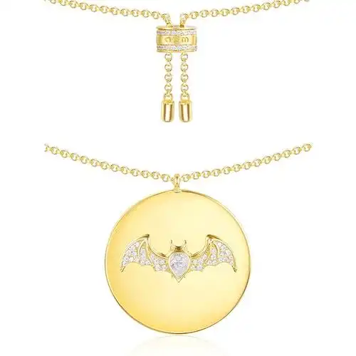 apmmonaco金黄色镶晶钻蝙蝠吊坠925银项链女士时尚锁骨颈链颈饰首饰品