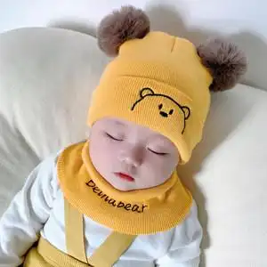 婴儿帽子秋冬婴幼儿可爱超萌针织新生儿保暖针织护耳帽夹棉宝宝帽