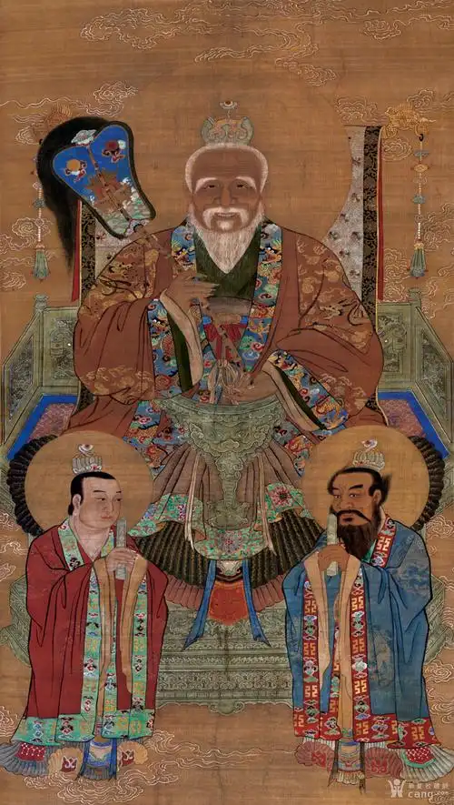 高清道教三清画像丝绸挂画道场道德天尊