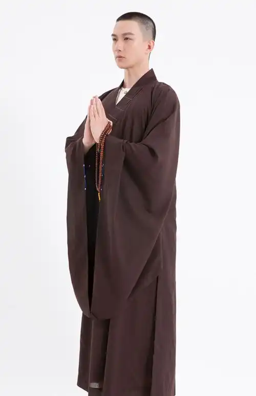 修行服装男套装僧服台湾麻纱海清海青居士服不透明女僧衣禅修服 咖啡