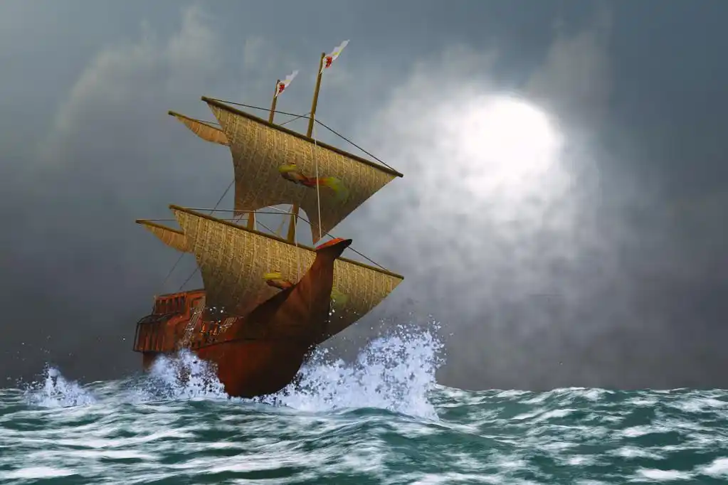 老鹰,一艘大帆船称为鹰帆在波涛汹涌的大海在一个暴风雨的晚上.