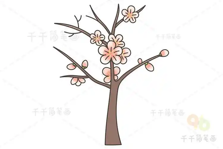 树的简笔画彩色画法桃花儿童