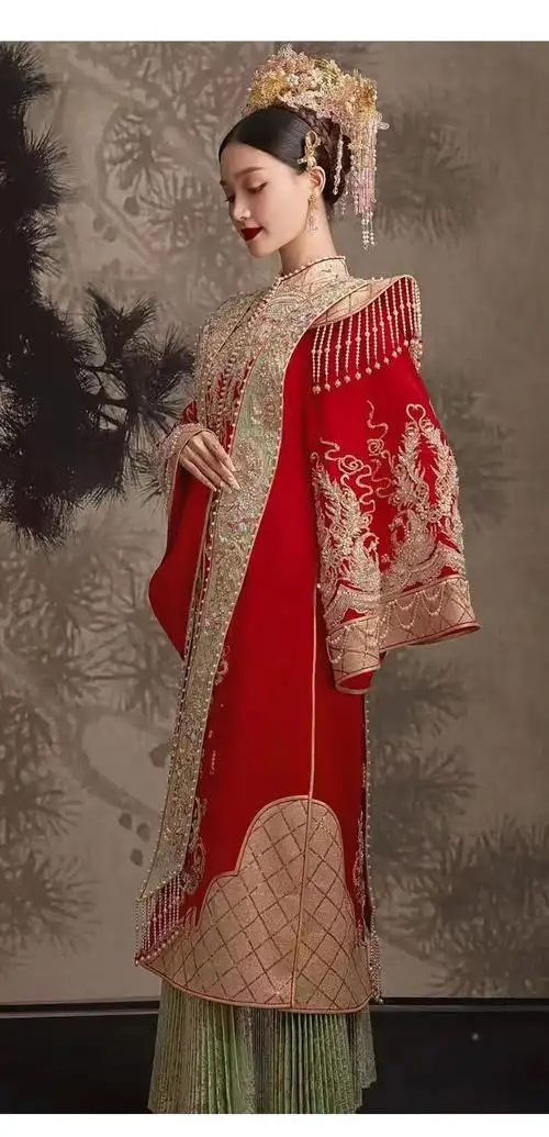 明制汉服婚服秀禾服新娘汉式结婚嫁衣礼服中式重工刺绣花嫁 n-113 s