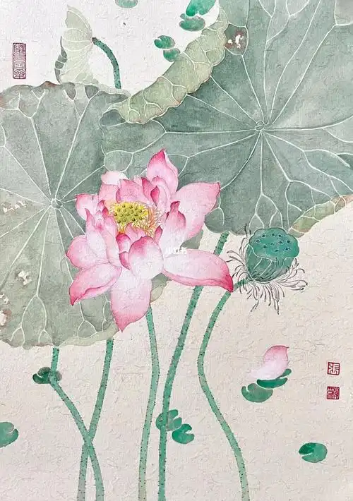 磨了三天,终于画完了#没骨画  #国画  #荷花  #中国画:没骨