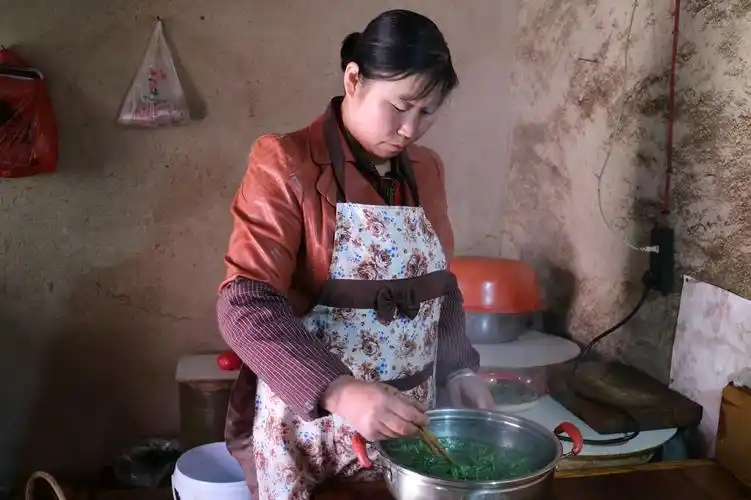 农村妈妈中午抱柴做饭,凉拌了2种野菜,下饭好吃又健康