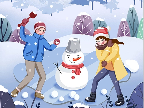 冬天场景插画|原创插画|打雪仗