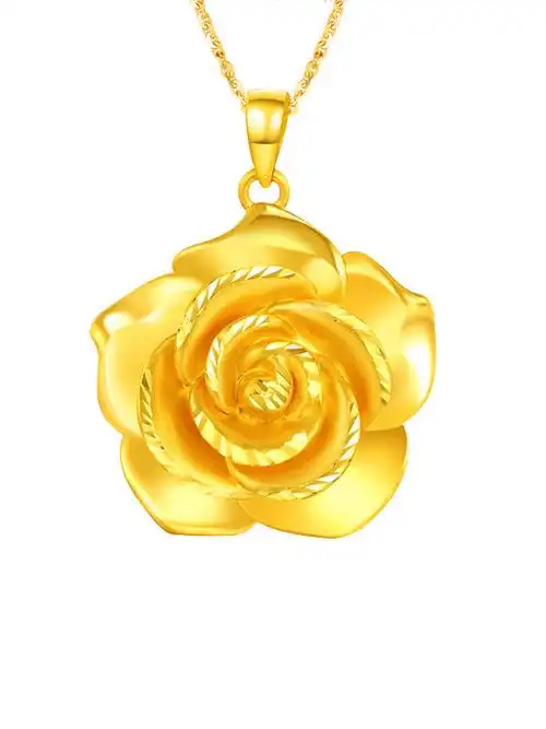 zhaoliang兆亮珠宝黄金吊坠女金吊坠足金999纯金项链挂坠3d硬金玫瑰花