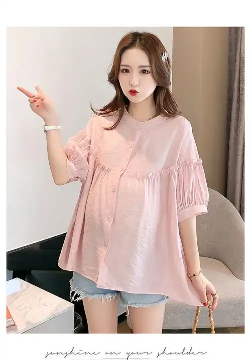 孕妇装上衣夏款韩版短袖时尚宽松纯色简约气质怀孕期潮妈上班衬衫白色