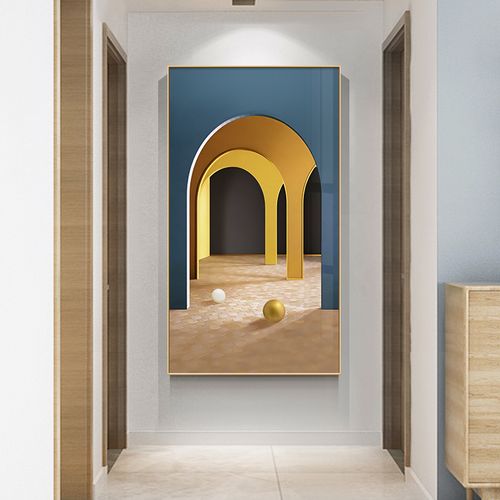 入户玄关装饰画延伸空间建筑挂画走廊尽头竖版抽象壁画北欧过道画