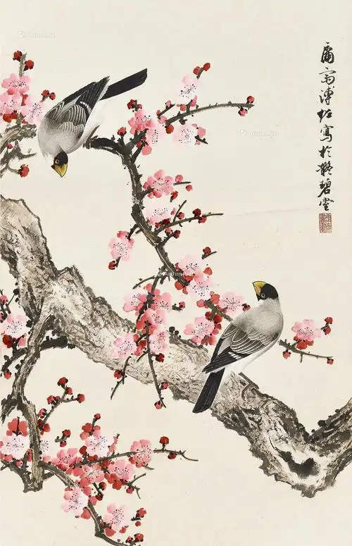 0275喜鹊登梅图立轴设色纸本