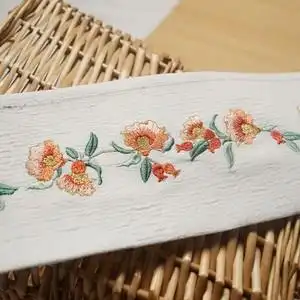 红 石榴花明制汉服齐腰裙头y刺绣绣花织带花边衣缘领边玉猫原