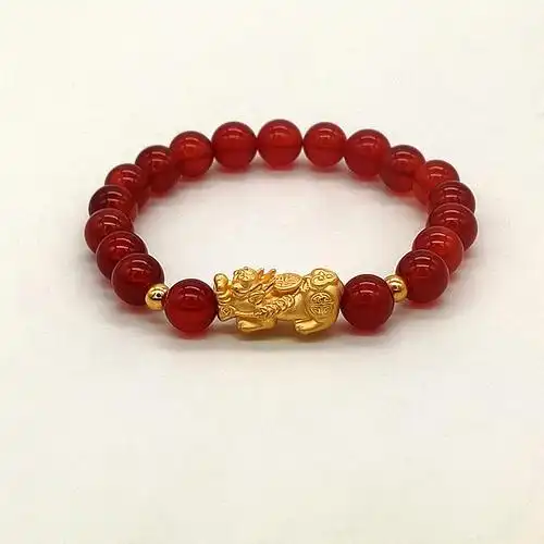 纳福足金貔貅转运珠黄金手链本命年红绳手链路路通3d硬金男女款生日送