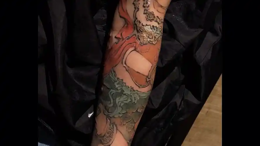 新创作一怒一善一恶三头六臂花臂纹身哪吒刺青中国风纹身中国风新传统