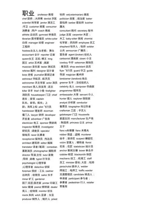 各种职业的英文名称