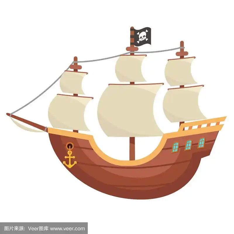 海盗木船海盗航行filibuster bounty海盗船海狗船孤立卡通平面设计