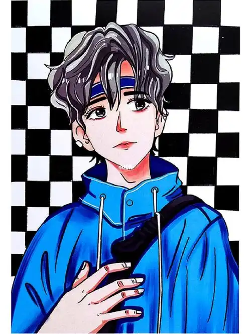 2张创意动漫卡通男生画 马克笔