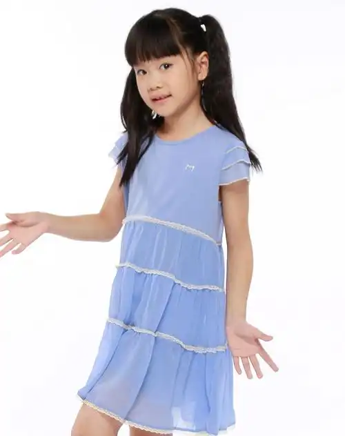 猫人宝贝maoren kids 女童粉蓝色圆领短袖连衣裙