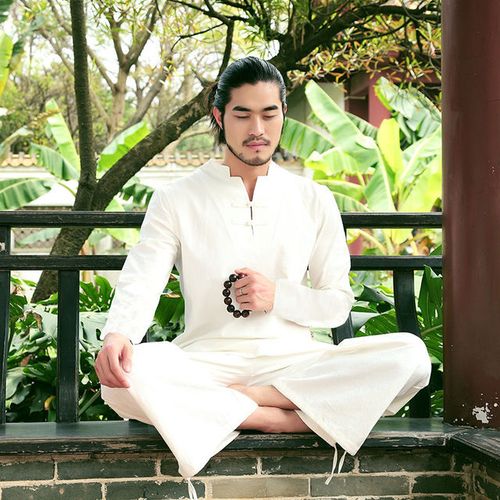 棉麻禅服男式定制佛系瑜伽服太极居士打坐服茶道中国风复古风套装