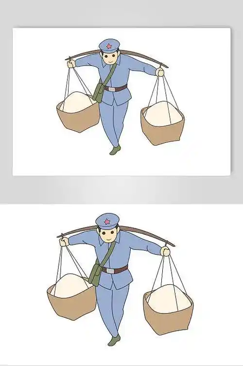 扁担蓝黄色创意大气士兵解放军素材