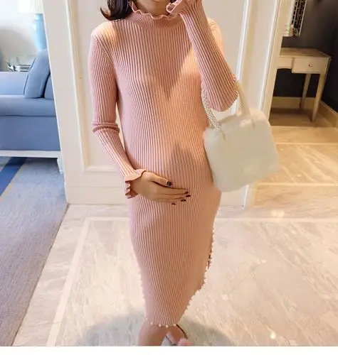 2018冬季孕妇装时尚新款 潮妈加厚打底韩版针织连衣裙