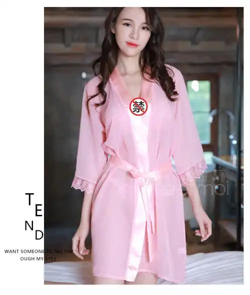 情趣内衣女蕾丝花边外罩衫性感透明和服睡袍透视装深v露胸睡衣jk制服