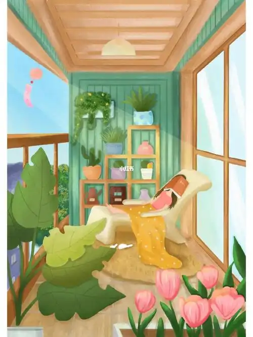 阳光明媚的午后惬意的躺在椅子上晒着暖暖的阳光#插画  #原创插画