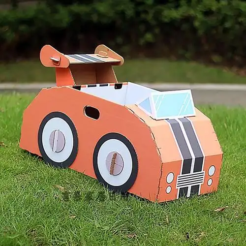 纸壳箱 幼儿园可穿戴儿童纸板车手工纸箱汽车警车消防车救护车纸壳箱