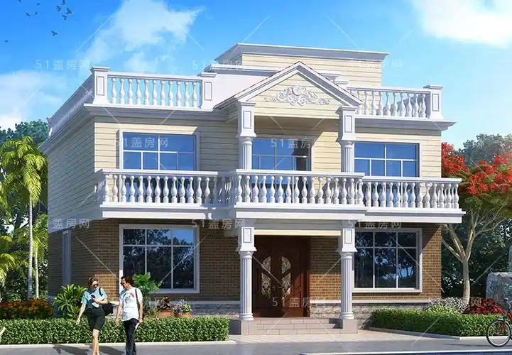 2021年火遍农村的一款二层平顶小别墅图,6卧室还带空中花园